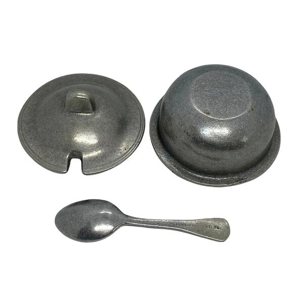 Vintage Carson Statesmetal Pewter Lidded Sugar Bowl With Serving Spoon - Picture 8 of 11